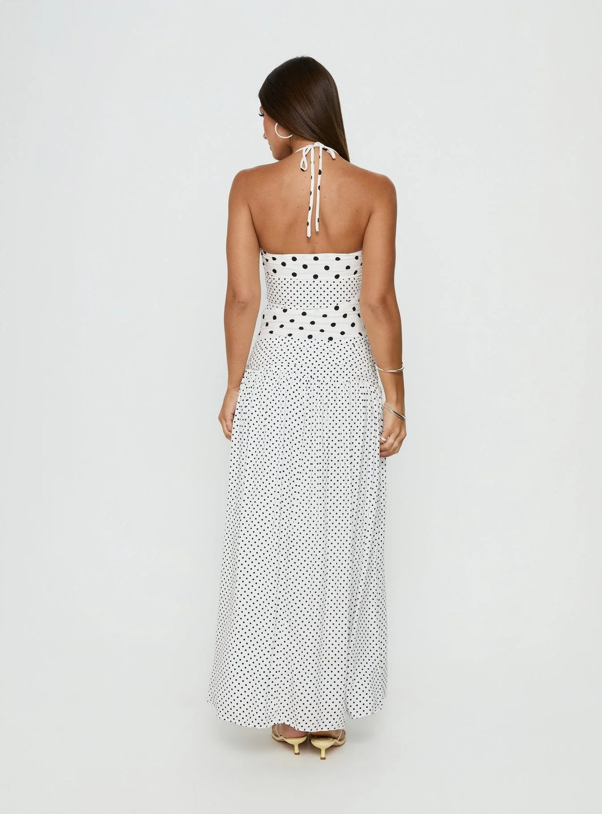 Marguerite Halter Maxi Dress White Polka Dot - Princess Polly