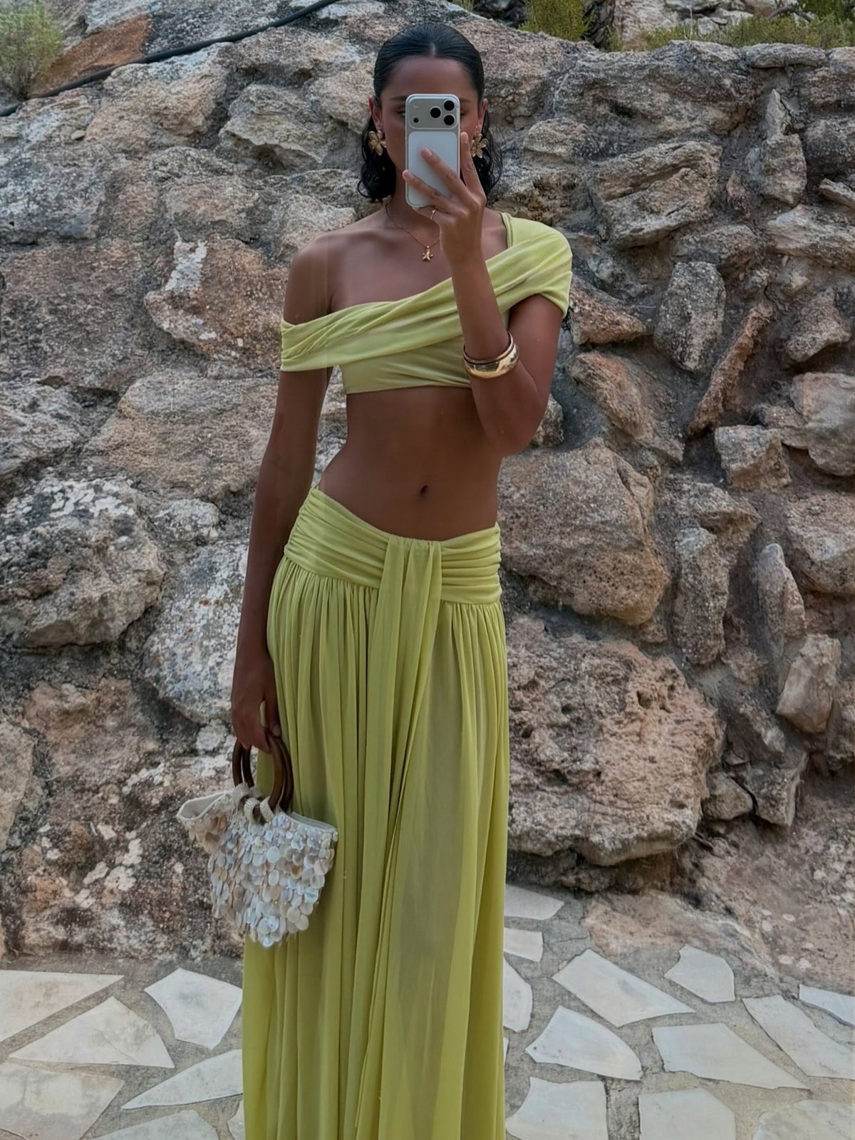 Rosé Rouge Top & Amore Ease Maxi Skirt Pistachio Mist - Whitefox