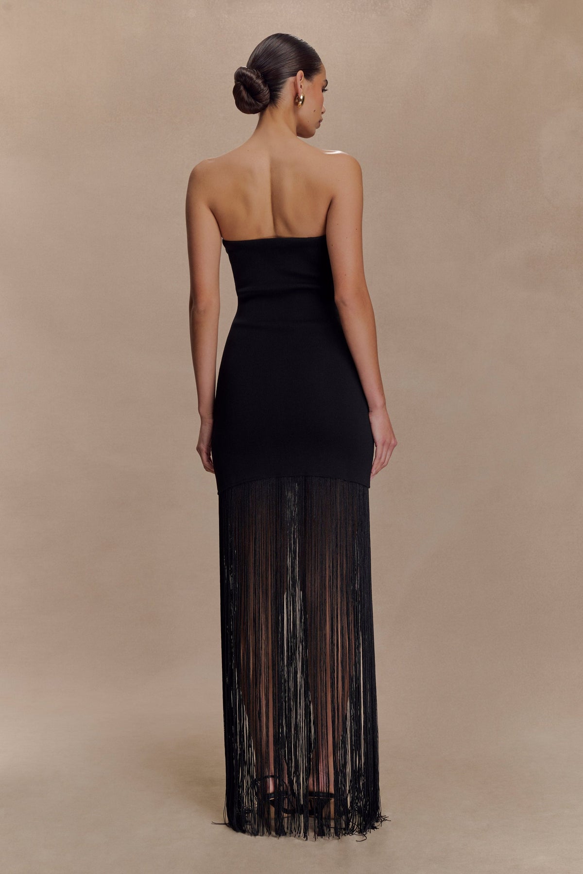 Koah Fringe Bandage Knit Maxi Dress In Black - Meshki