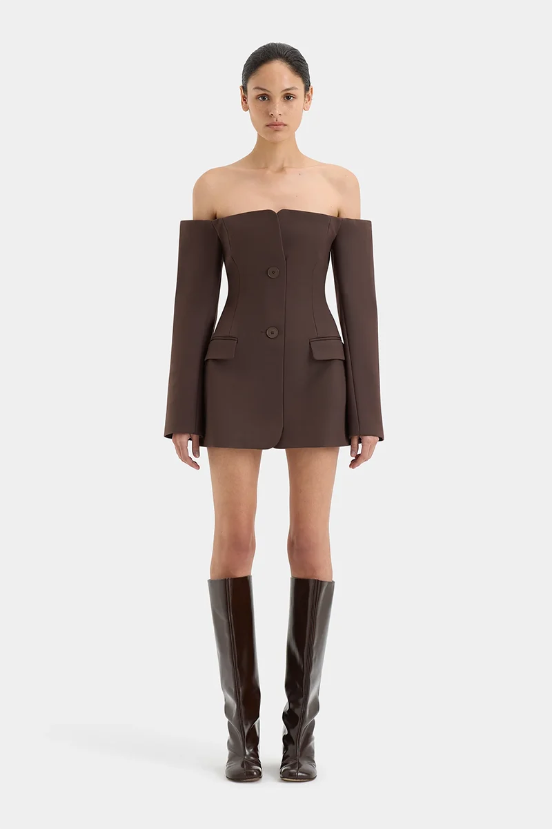 Sandrine Tailored Mini Dress Chocolate - Sir The Label