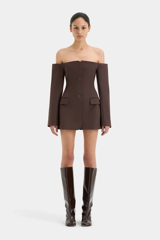 Sandrine Tailored Mini Dress Chocolate - Sir The Label