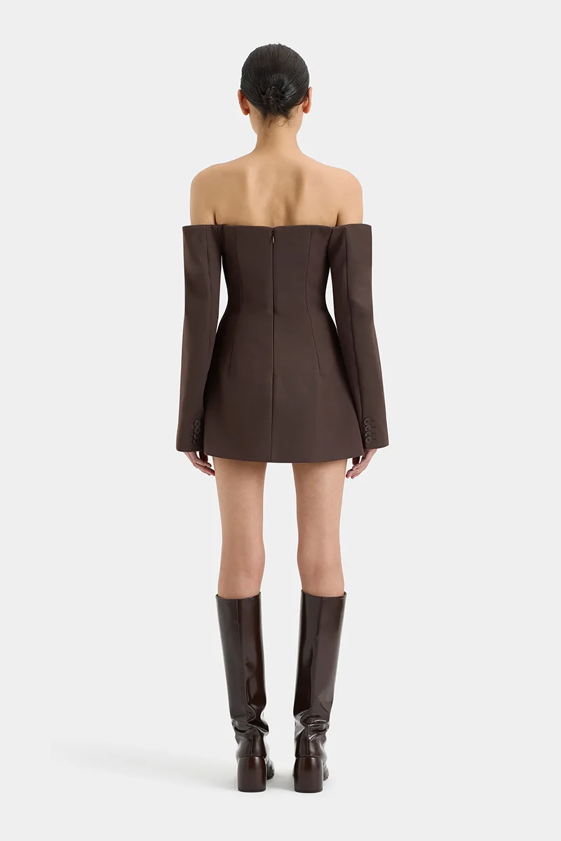 Sandrine Tailored Mini Dress Chocolate - Sir The Label
