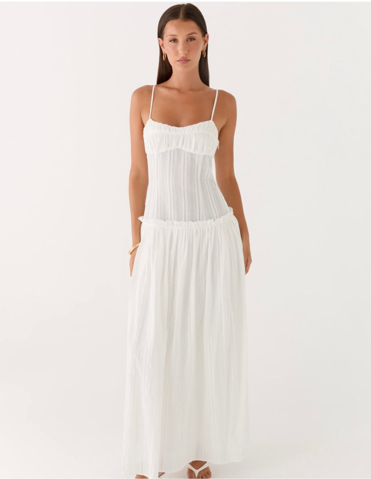 Jacinda Drop Waist Maxi Dress In Ivory - Peppermayo