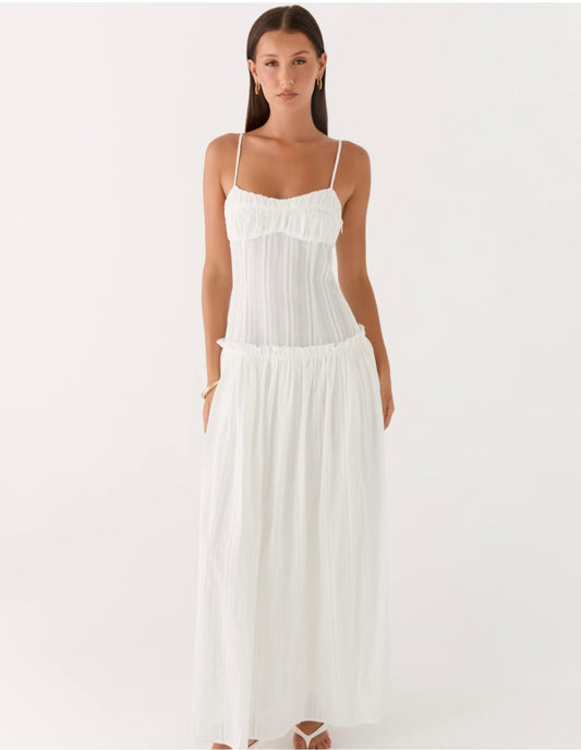 Jacinda Drop Waist Maxi Dress In Ivory - Peppermayo