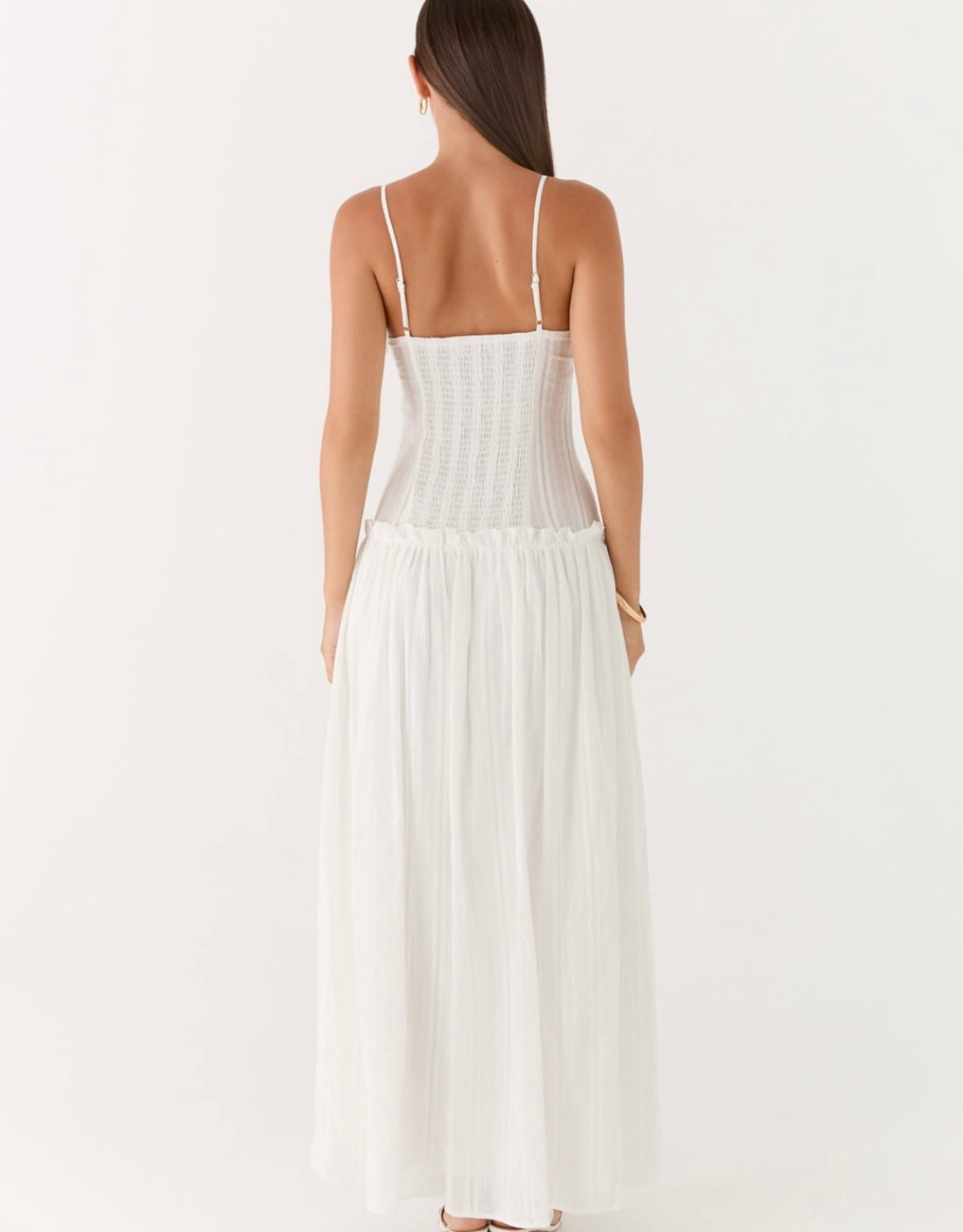 Jacinda Drop Waist Maxi Dress In Ivory - Peppermayo