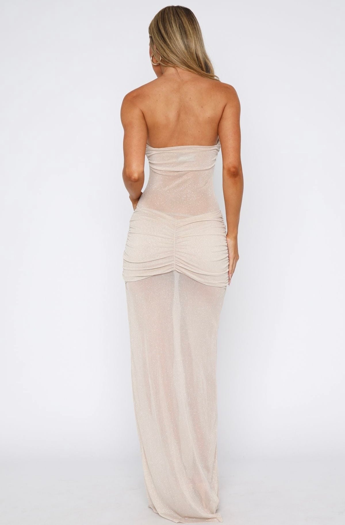 Sheer Grace Strapless Glitter Maxi Dress Champagne - White Fox